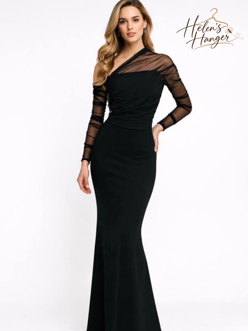 Marcella Monroe Black One-Shoulder Mermaid Gown Prom Wedding Guest Dress Size M
